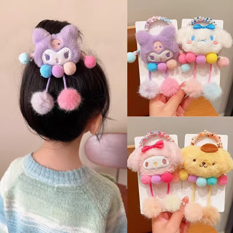 Children's Plush Hair Rope Kuromi Hair Band for Girls That Does Not Hurt Hair Rubber Band for Girls with Ponytail and Ball Head Hair Rope Hair Accessories