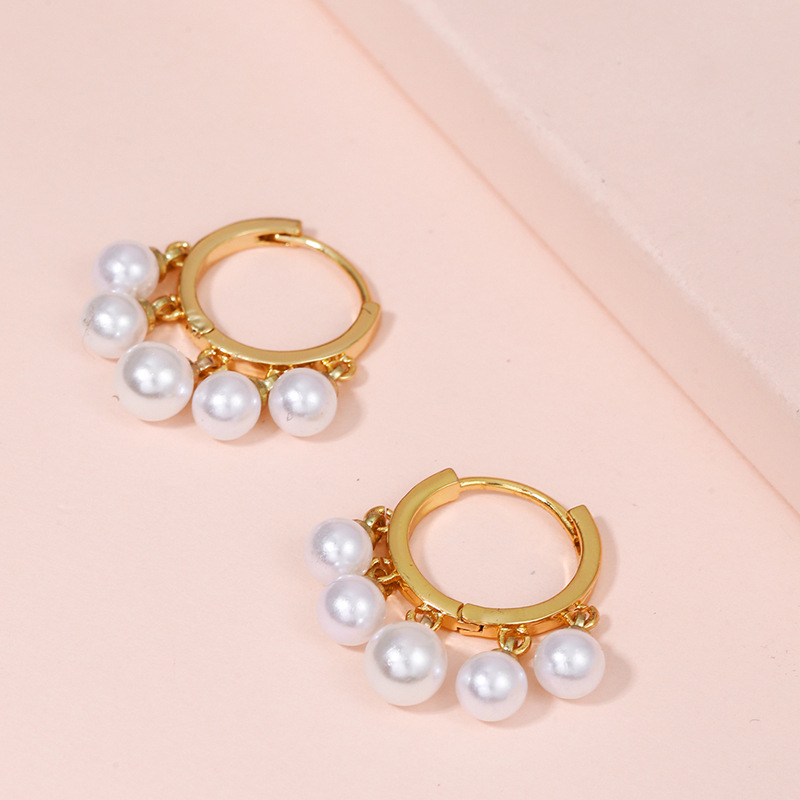 Elegant Geometric Brass Inlay Artificial Pearls Drop Earrings 1 Pair