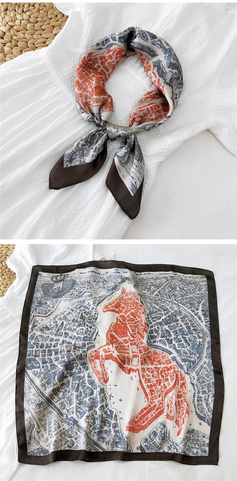 50g Weight Silk Scarf Classification Travel Occasion Silk Material Unisex Gender Printing Design Sweet Style Khaki, Grey, Red, Green, Blue, Black Color Simple Retro Square Scarf 30