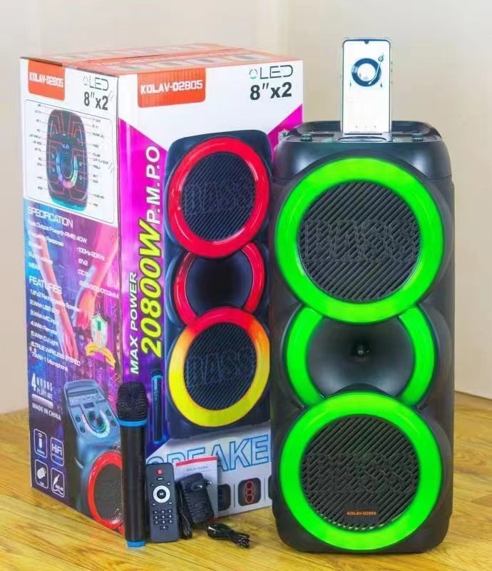 新型ダブル8インチサブウーファー携帯オーディオ屋外広場ダンススピーカー無線ブルートゥースk歌KOLAV-D2805|undefined