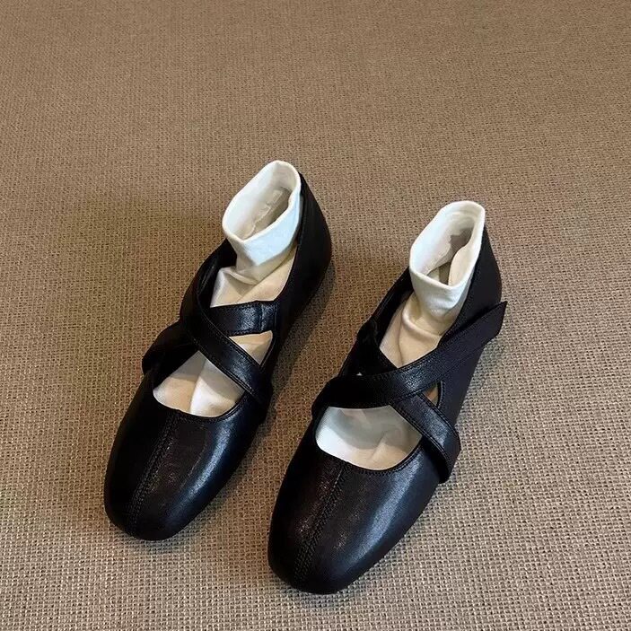 Sheepskin version~French retro style cross-strap Mary Jane shoes for women, 2026 spring new ballet flats Sheepskin version~French retro style cross-strap Mary Jane shoes for women, 2026 spring new ballet flats