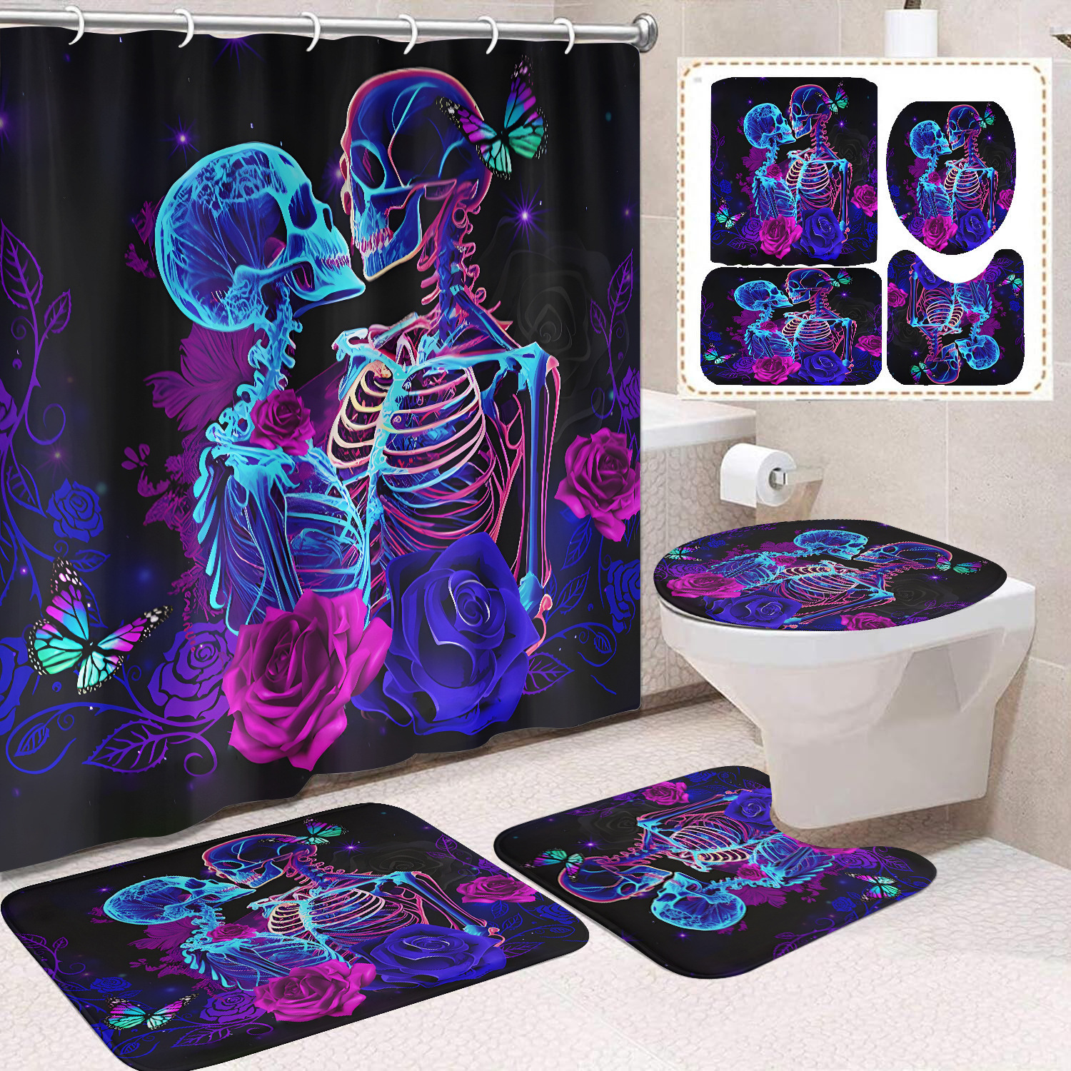 Ventas transfronterizas de Halloween cortina de baño cortina de noche terror impresión digital cortina de baño impermeable cortina de baño mayorista