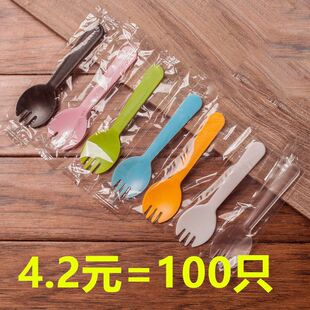 Spoon fork fork spoon dessert take-out rice ice cream pudding small spoon children's tableware plastic separate packaging
