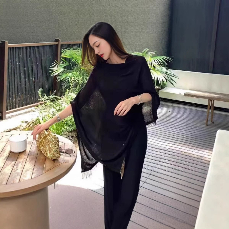 Casual Linen-Style Breathable Knit Pullover Shawl Top, Thin Irregular Overlay Layering Cape Casual Linen-Style Breathable Knit Pullover Shawl Top, Thin Irregular Overlay Layering Cape