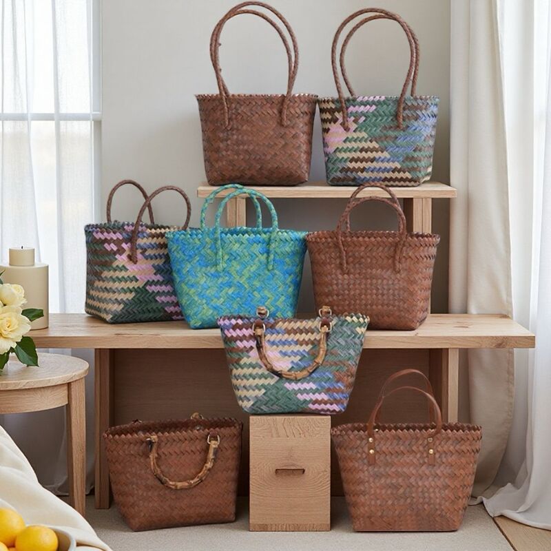 Imitation Rattan Woven Bag Handbag Women's Bag Retro Brown Tote Bag Spring and Summer Shopping Shoulder Bag Event Gift Bag