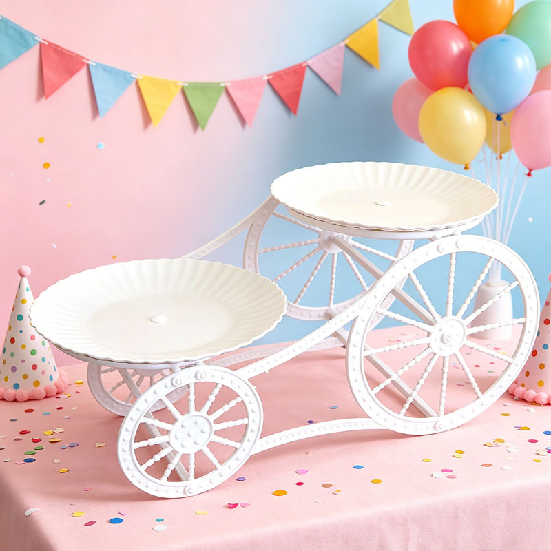 Doble estante de postre hueco boda fiesta de cumpleaños estante de pastel aperitivos refrigerios de frutas plato decoración lujosa en línea