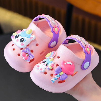 Детские летние босоножки, мультяшные нескользящие тапочки в стиле Crocs для мальчиков, закрытый носок, 1-9 лет