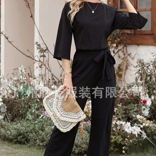 2025 Intermediate E-Commerce Amazon New Pure Color Fashionable Loose Casual Comfortable Buttoned Women's Jumpsuit New Product