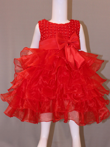 Baihui New Style Girls' Flower Princess Dress Bowknot Beaded Infant and Toddler Party Dress Puffy Skirt 