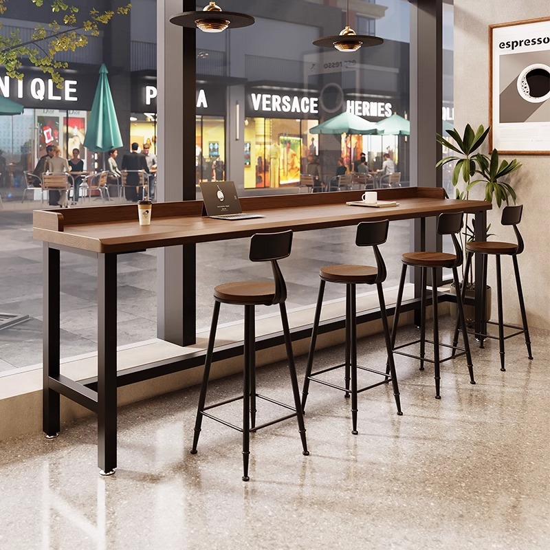 Solid Wood Bar Table Balcony Leisure Table and Chair Window Sill High Table and Chair Coffee Shop Retro Living Room Home Wall Narrow Table