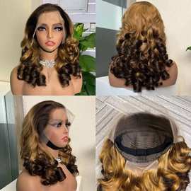 Frontal Human Hair 13x4 Lace WigLoose Bouncy 真人发头套