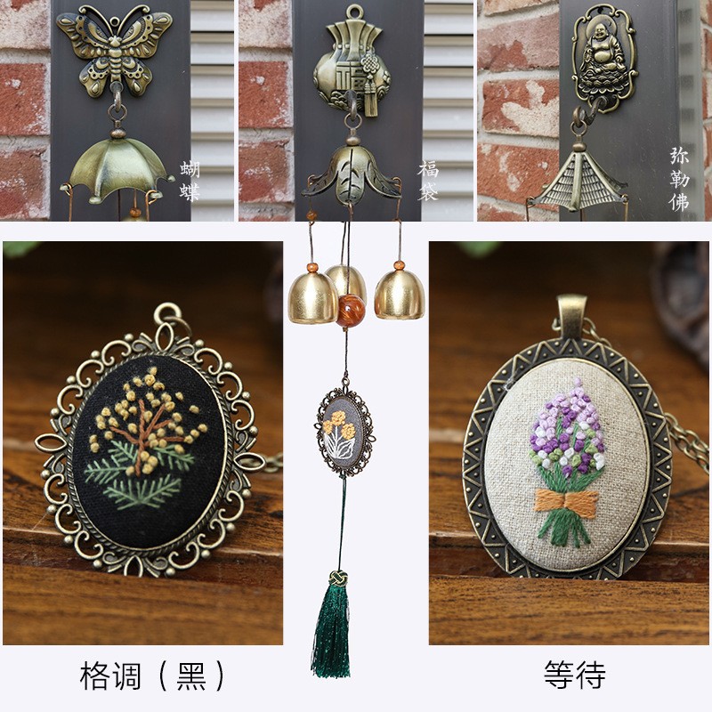 Bordado DIY Bell hecho a mano auto-bordado paquete de material matar el tiempo bordado tridimensional producción timbre colgante decoración campanas de viento