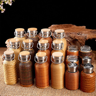 Creative handmade bamboo rattan stainless steel cold cup thermos pot food grade female cup thermos cup small tea cup