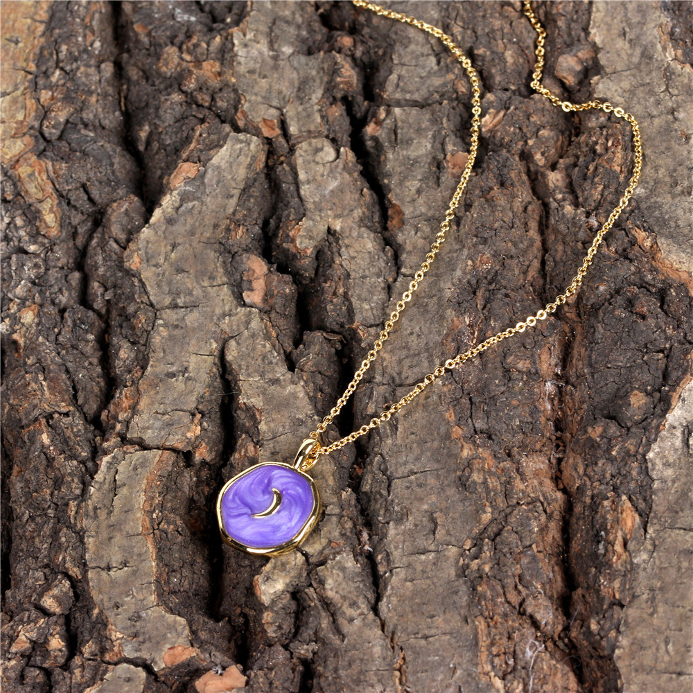 Fashion copper drop oil star and moon necklace wholesale