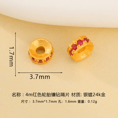 925 Silver Gold-Plated Zircon-Inlaid: Zərgərlik ara hissələri - 4m-red-tire-diamond-spacer