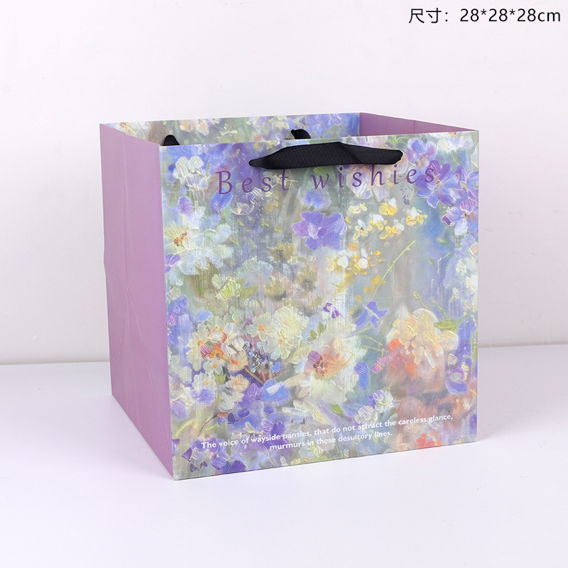 卓兰鲜花手提袋油画风手拎袋加厚大尺寸纸袋花束打包手工diy材料|undefined