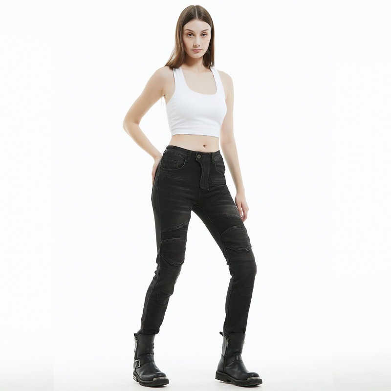 Volero motocicleta jeans de mujer Knight SLIM-Fit stretch angustiado motocicleta jeans montar pantalones anti-caída