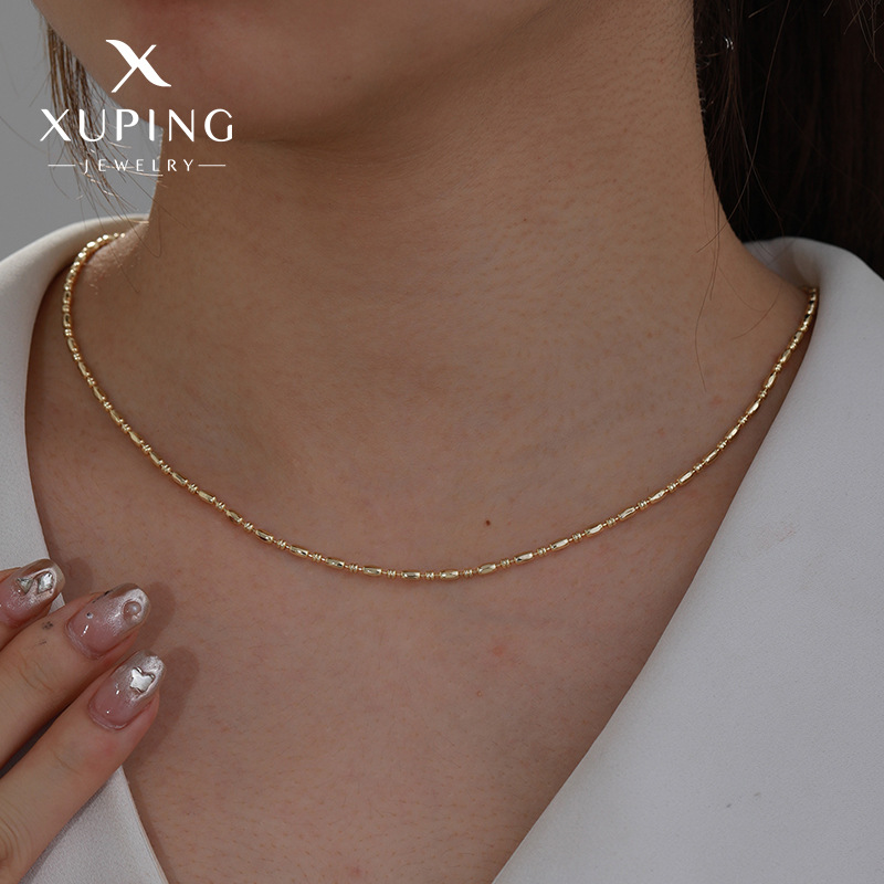 Xuping joyería latón dorado collar de cadena de bambú geométrico estilo europeo y americano simple collar de cadena para mujeres