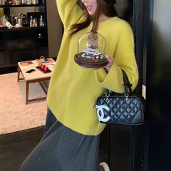 im向纯色慵懒圆领套头毛衣女宽松落肩袖针织毛衫