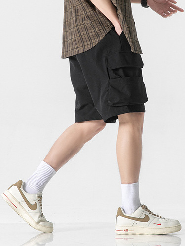 LKTM Men's Summer American Workwear Military Green Shorts for Men with Multiple Pockets, Thin Ice Silk Quick-Dry Five-Finger Mid-Calf Pants