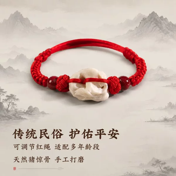 Cinnabar Pig Bone Bracelet, Baby Red Rope, Children's Bracelet, Zodiac Year Baby Pig Bone Bracelet, Genuine Gift for Kids