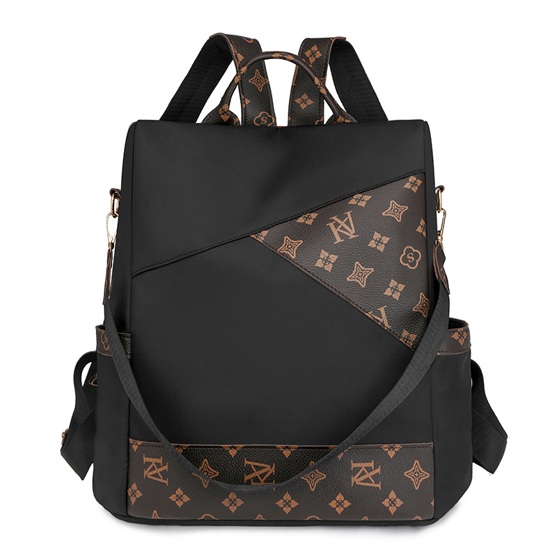 Comercio exterior al por mayor 2024 nueva mochila antirrobo de nailon para mujer retro, mochila multifuncional de doble uso de color de contraste de moda