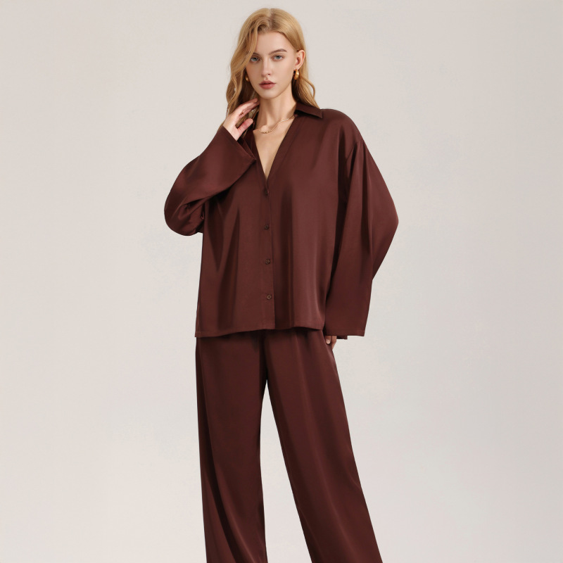 European and American Cross-Border Wb New Satin Chiffon Pajamas for Women Autumn Fashion Texture Casual Long-Sleeved Home Wear Set 3783 European and American Cross-Border Wb New Satin Chiffon Pajamas for Women Autumn Fashion Texture Casual Long-Sleeved Home Wear Set 3783