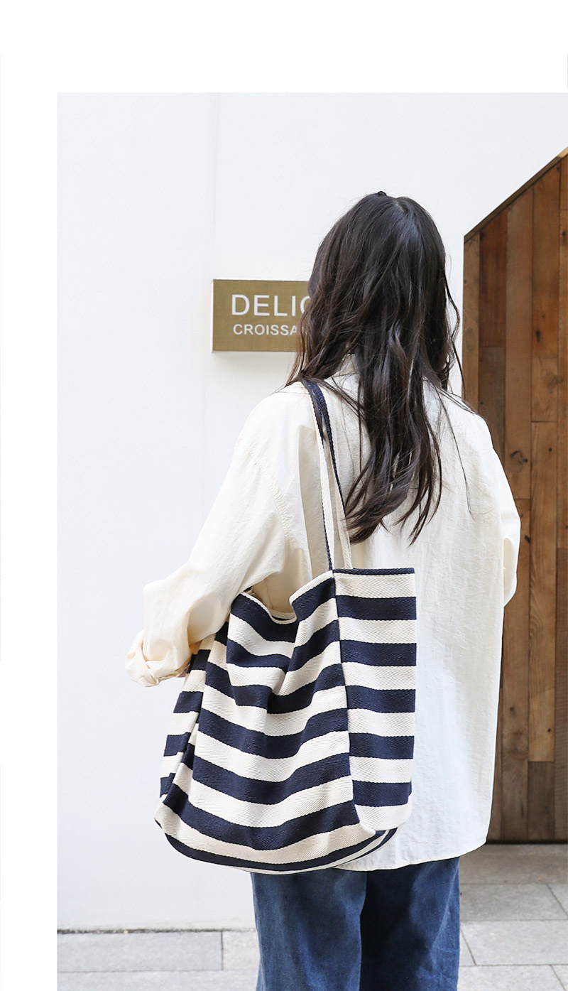843g Weight Open Closure Type Double Shoulder Straps Strap Type Canvas Bag Bags Type Casual, Holiday Occasion Canvas Material Stripe Pattern All Seasons Season Women's Gender Streetwear Style Large Size Women's Large Canvas Stripe Streetwear Open Canvas Bag 11