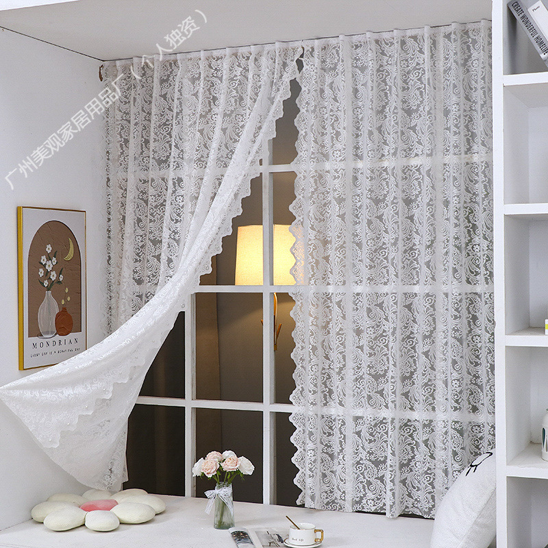 Gauze Curtain Bay Window Inner Window Beads French Retro Velcro Punch-free Lace Bedroom Curtain Door Curtain Partition Curtain