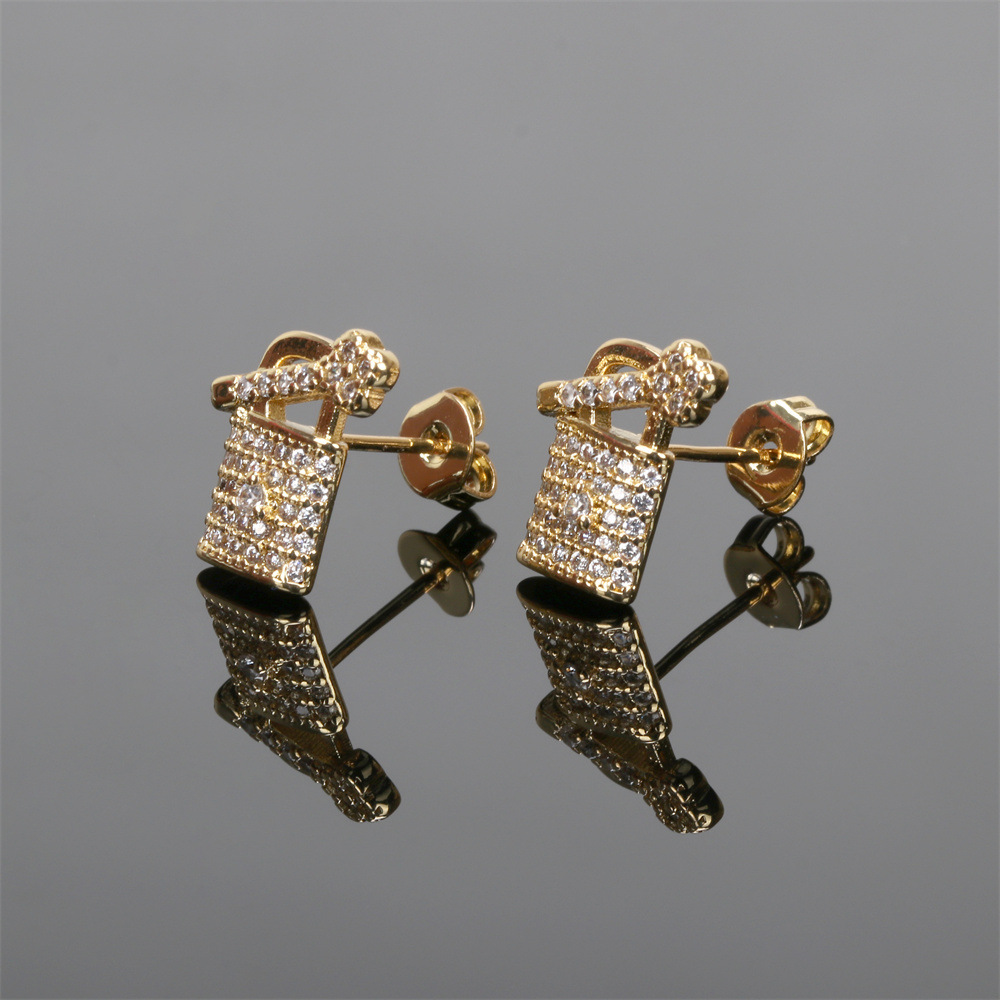 New Zircon Key Lock Earrings Creative New Trendy Earrings Wholesale display picture 4