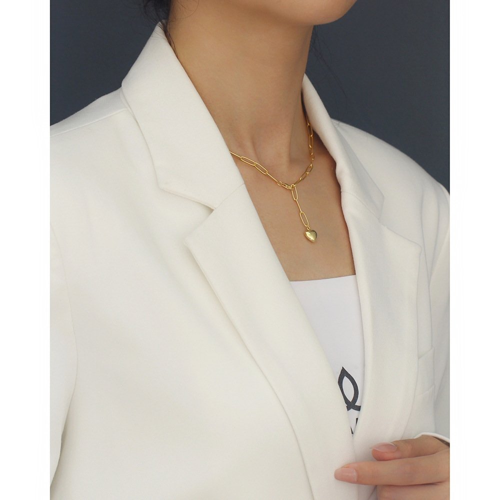 Fashion Heart Shape Silver Necklace Patchwork Stainless Steel Necklaces