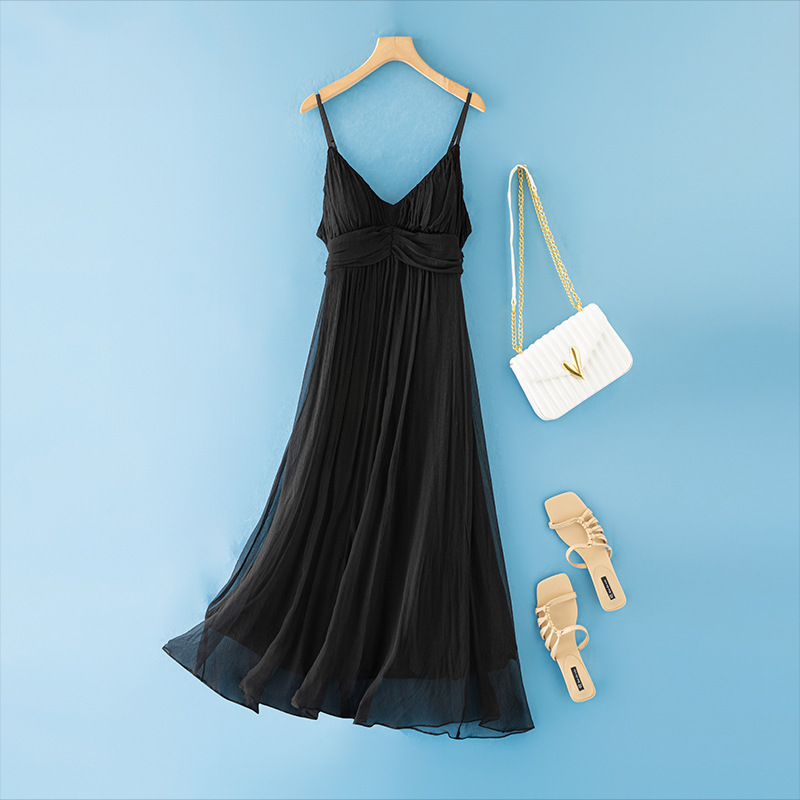 Wholesale Silk dress Summer New Bohemian Long Strap Beach Dress Travel Holiday 28028