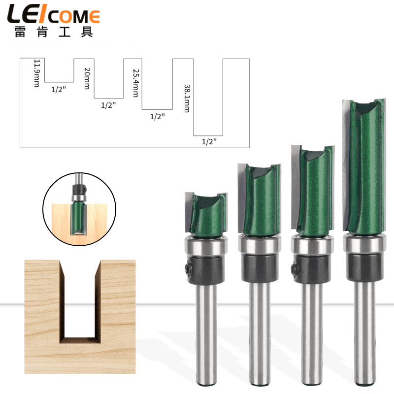Leiken teniendo cuchillo recto pintura verde oscuro herramienta de fresado de carpintería de 4 piezas ranurado mango de doble hoja con máquina de cuchillo de corte de rodamiento