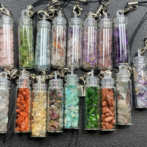 Natural crystal tourmaline diopside aquamarine bag hanging mobile phone hanging wishing bottle pendant gift jewelry pendant