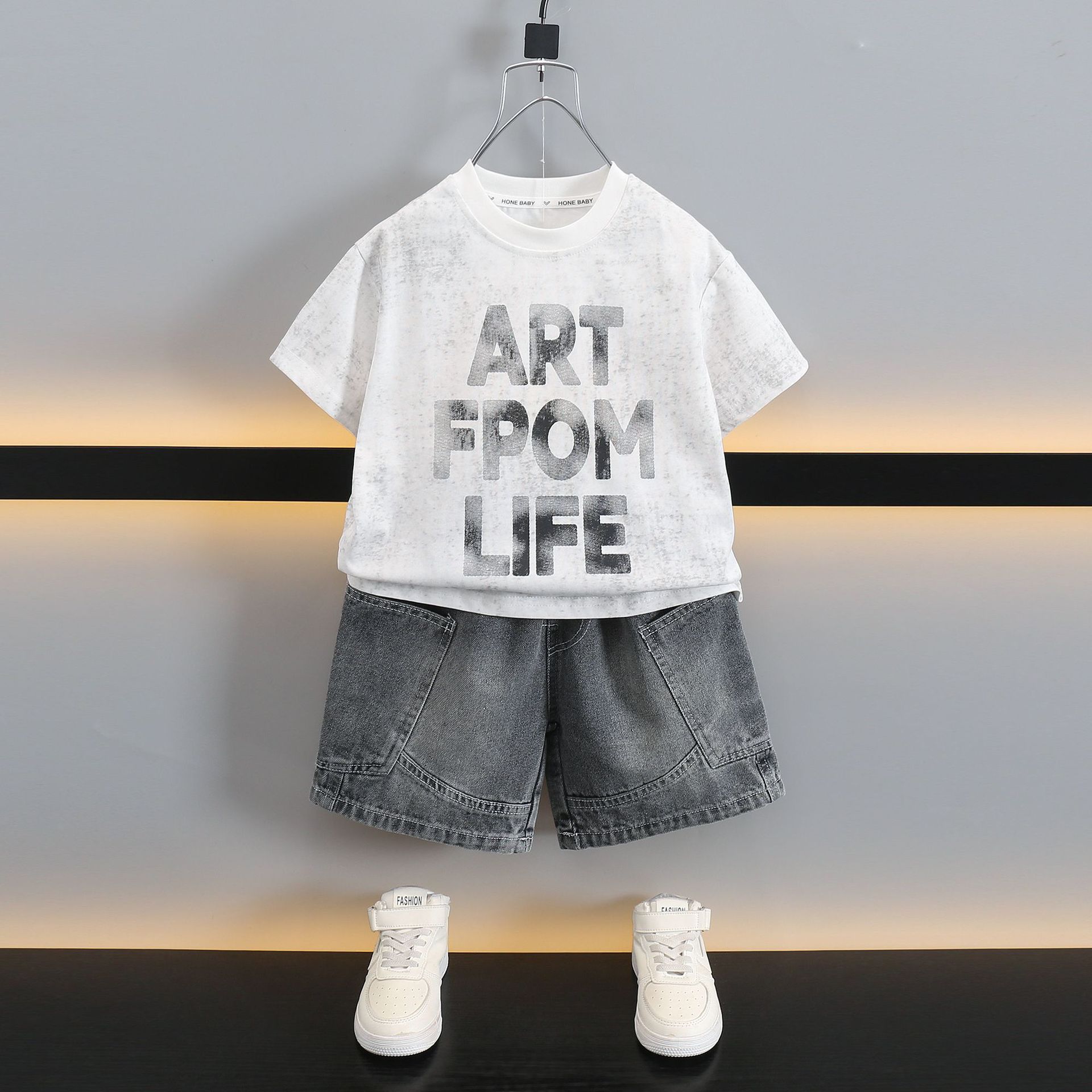 7355 traje de verano para niños 2025 nueva ropa de manga corta de verano para niños