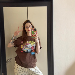 香港風潮牌通気半袖tシャツ服プリント塩系学生純綿半袖tシャツ女性青年夏