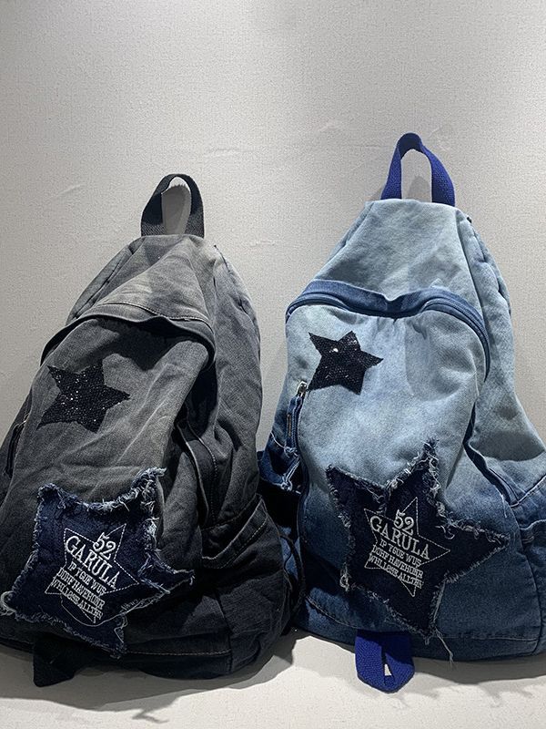 Foreign Trade Gradient Denim Backpack Student Schoolbag College Student Backpack Large Capacity Lightweight Large Backpack for Women