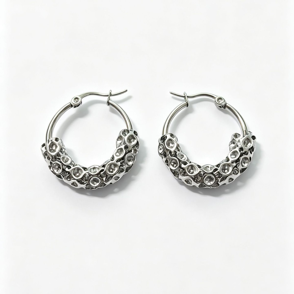 Gold Hoop Earrings Hollow Honeycomb Texture Titanium Steel Studs_voghion.com