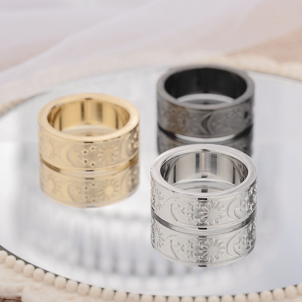 Fashion New Sun Moon Star Titanium Steel Couple Ring