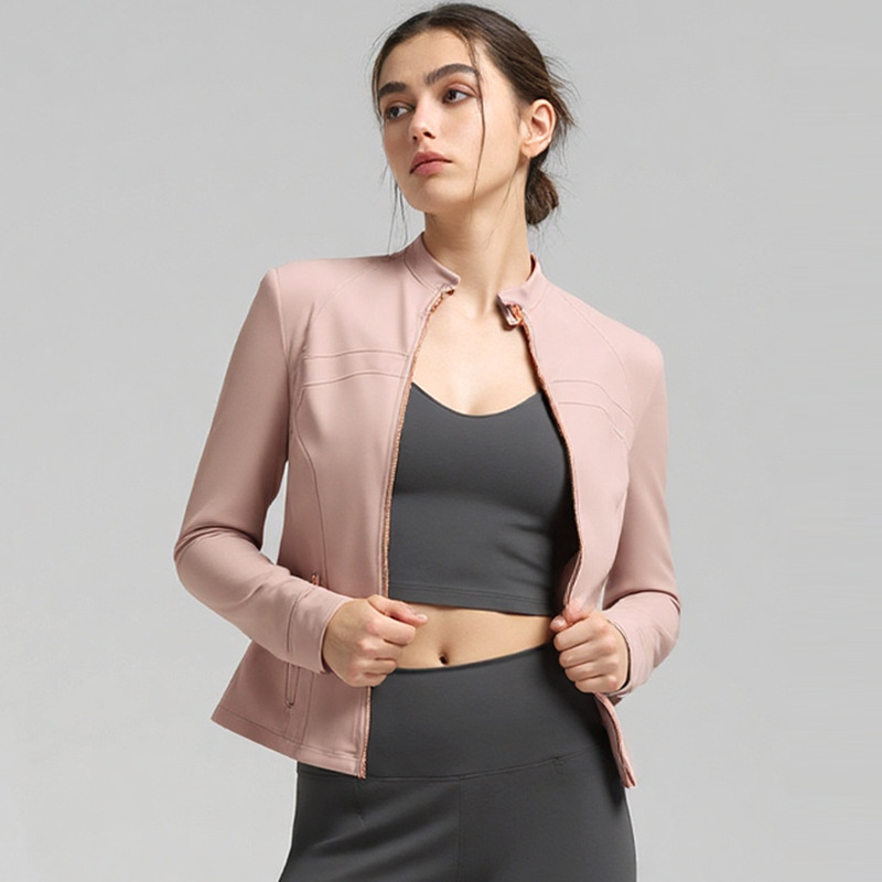 Women's Clothing Stand Up Collar Zip Up Cardigan Quick Drying Nylon Sports Top For Yoga Autumn Fashion_ecoleips.com