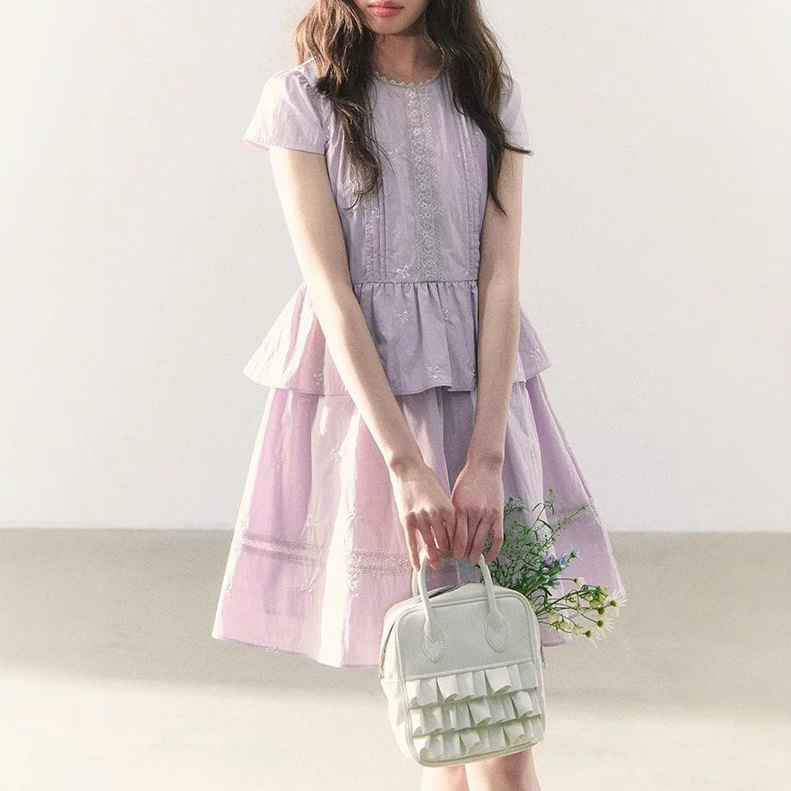 Canned Shiduo Lavender Sweet Short Sleeve Doll Dress Summer Heavy Industry Embroidered Bow dress/suit Canned Shiduo Lavender Sweet Short Sleeve Doll Dress Summer Heavy Industry Embroidered Bow dress/suit