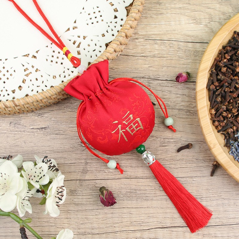 Dragon Boat Festival Repelente de mosquitos Bolsita de brocado Bolsa vacía Protector de bolsita Colgante de coche de estilo antiguo portátil Regalo del festival del barco del dragón