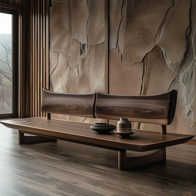 Simple modern living room furniture for hotels and guesthouses, straight-line arrangement for small spaces, Chinese-style walnut-colored solid elm wood sofa