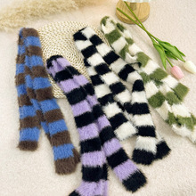 ins网红风撞色条纹窄版围巾女 秋冬服装配饰细窄长条围脖厂家批发