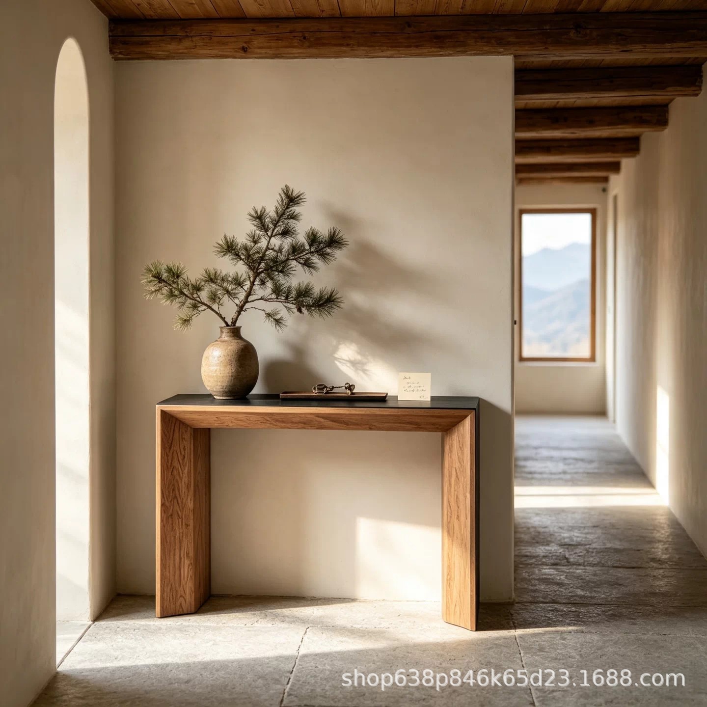 Song-style aesthetic wabi-sabi pine wood entryway table, rectangular multifunctional art-style console table for homestays