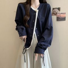 早秋新款感假两件时尚洋气衬衫大码女装胖开衫外套