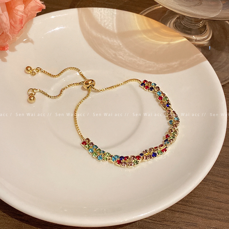 Stacked Wearing Colorful Dopamine Zircon Bracelet Women's Light Luxury Niche Design Twist Twist Exquisite Bracelet Jewelry