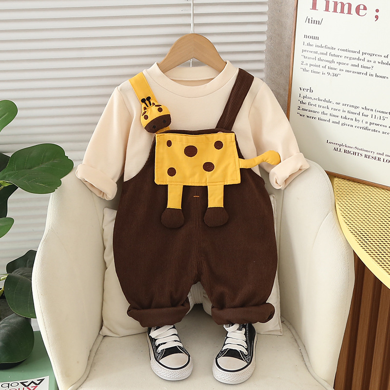 男の子の赤ちゃんの秋のオーバーオールスーツ、新しいスタイルのベビー子供服、男の子の春と秋の長袖スウェットシャツ2点セット|undefined