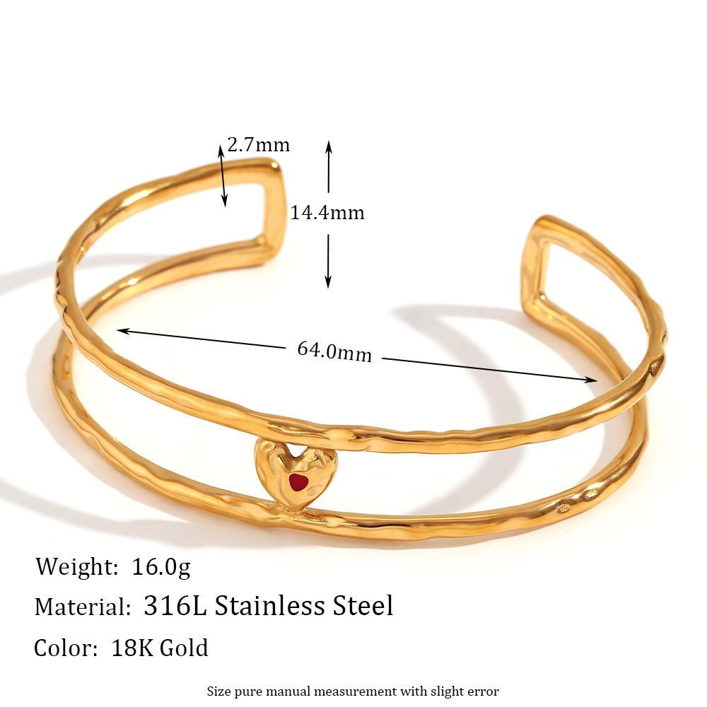 Enamel Heart Open Stainless Steel Bracelet