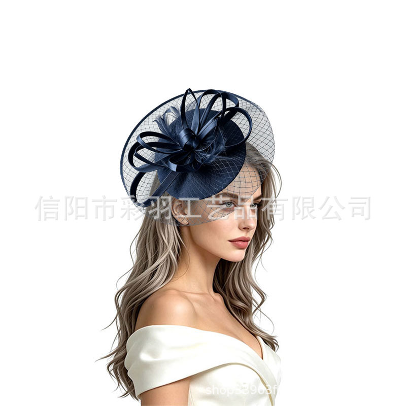 European and American style, oversized feather and floral mesh hat, bridal headpiece, fashionable hair accessory, hat, and decorative headdress